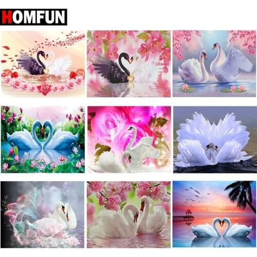 HOMFUN DIY Diamond Painting "Flower swan scenery" Full Drill Square Round Diamond Embroidery 5D Cross Stitch Decoration Home