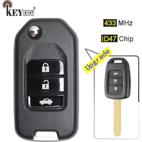 KEYECU 433MHz ID47 Chip Upfraded Flip 3 Button folding knife Remote Key Fob for Honda City Acoord B-RV Civic Crider 2013-2016