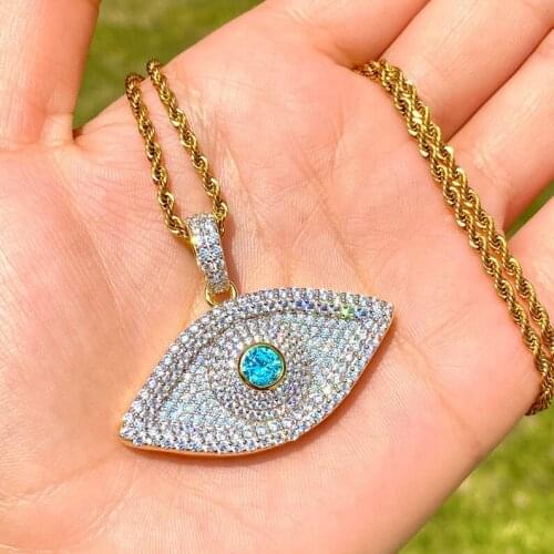 2021 Iced Out Bling 5A Sparking Cz Cubic Zirconia Lucky Evil Eye Pendant Necklace for Women Men 5mm Tennis Chain hip hop Jewelry