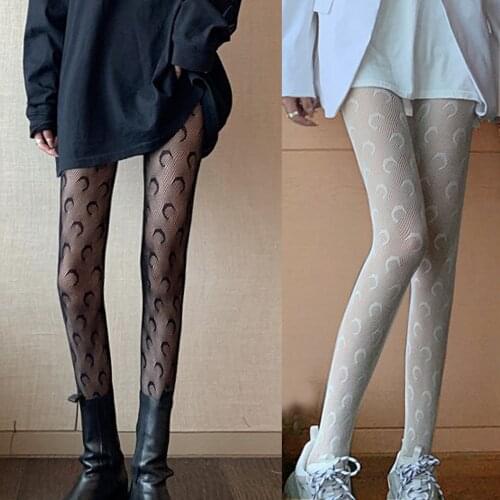 New Women Sexy Stockings Moon Print Hollow Fishnet Mesh Lace Pantyhose Tight Girls Women Summer Stockings чулки колготки