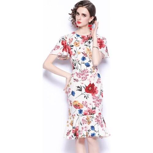 COIGARSAM Fashion Print Women dress New Short Sleeve O-Neck Dresses Design And Color 6751