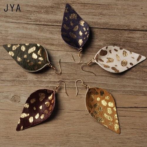 Cpop Genuine Leather Earrings for Women Multicolor Leopard Statement Dangle Leaf EarringsTrendy 2018 Fashion Jewelry Wholesale