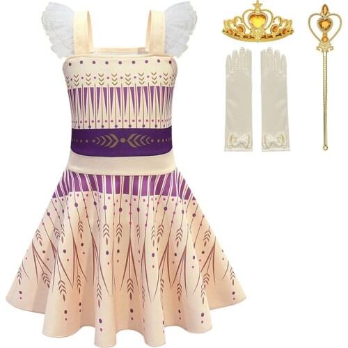 Child Girl Clothes Anna Dress Kids Party Cosplay Clothing Short Sleeve Floral Dress for Little Girls