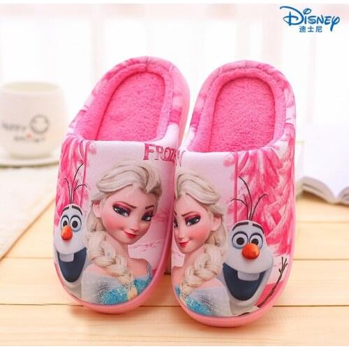 Disney indoor home cotton slippers girls autumn and winter warmth velvet Frozen cartoon princess parent-child cotton slippers