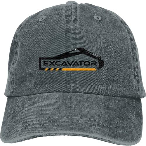 Excavator for Boys Hat Men Women Adjustable Trucker Fashion Washed Denim Caps for Outdoor Gray