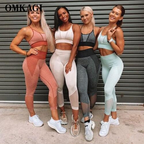 OMKAGI Yoga Set Women Seamless Gym Clothing Workout Sportswear Yoga Fitness High Waist Leggings Sport Suits Yoga Suits for Women