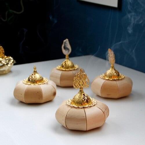 Creative Middle East Arab Golden Metal Incense Burner Natural Wooden Pumpkin Simple Nordic European Censer Islam Incensory