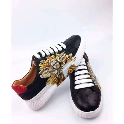 2019 new production 100% real genuine ostrich skin black color fashion sneaker shoe with genuine cowhide skin lining