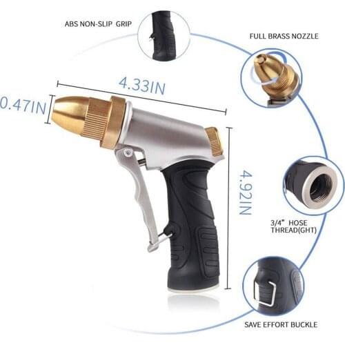 Brass High Pressure Jet Garden Water Hose Spray Nozzle 4 Spray Modes, Durability Leak-Proof