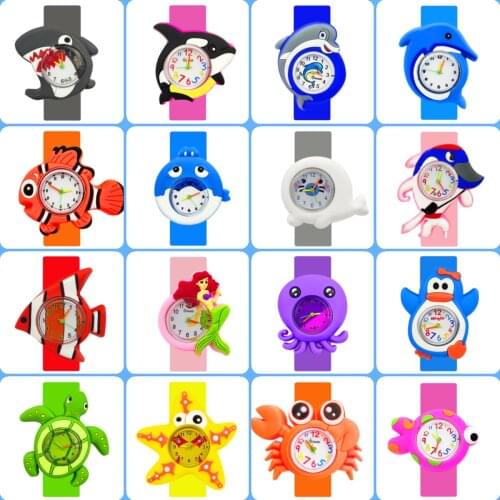 Baby Fashion Bracelet Cartoon Water Animal Toy Children Watch Kid Learning Time Prop Girl Boy Christmas Gift Kids Slap Watches