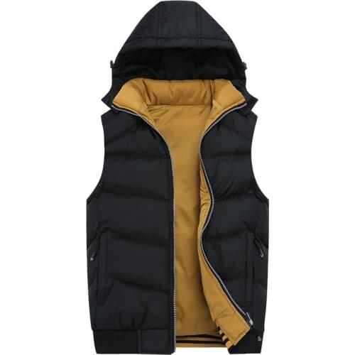 Mens Vest Jacket 2021 Winter Vest Men Hooded Sleeveless Jackets Warm Padded Vests Waistcoat Coats Plus Size