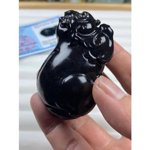 Natural A hetian jade handcarved mascot of jade brave troops black jade necklace jade pendant jadeite jade necklaces men jewelry