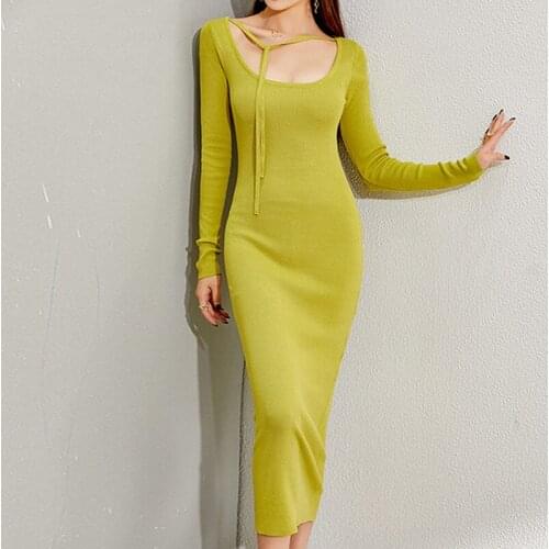 New arrival fashion women formal dress elegant temperament spring and autumn work style slim solid knit elastic pencil dress