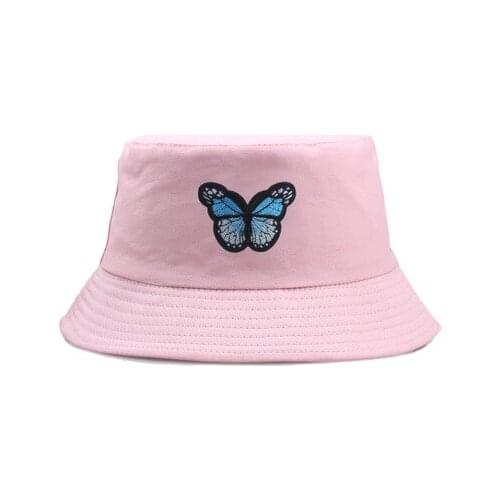 Man Woman Butterfly Bucket Hat Candy Color Cotton Fisherman Hat Folded Spring Summer Panama Hat Cool Fashion Cycling Hunting Hat