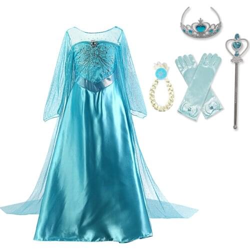 Princess Girl Dress Childrens Cosplay Costume for Girls Kids Party Wear Maxi Dress Teen Girl 8 9 10 Years Birthday Blue Gown