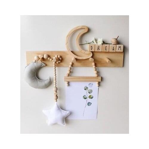 Pillow Moon Stars Wooden Beads Strings For Toys Kids Bed Room Crib Tent Decor Ornaments Photography Props Baby Decorations