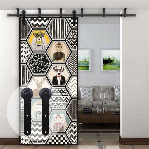 LWZH Ceiling Bracket Mount Sliding Barn Wood Door Hardware Kit 4-20FT Round Shaped Black Rollers for Interior Sliding Barn Door