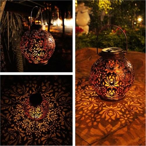 Retro Garden Solar Lamp Metal Hollow Projection Hanging Lantern Outdoor Lighting