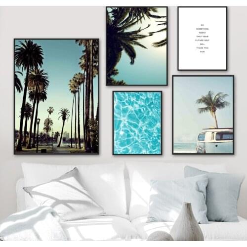 Blue Sea Palm Tree Van Quote Landsacpe Wall Art Canvas Painting Nordic Posters And Prints Wall Pictures For Living Room Decor
