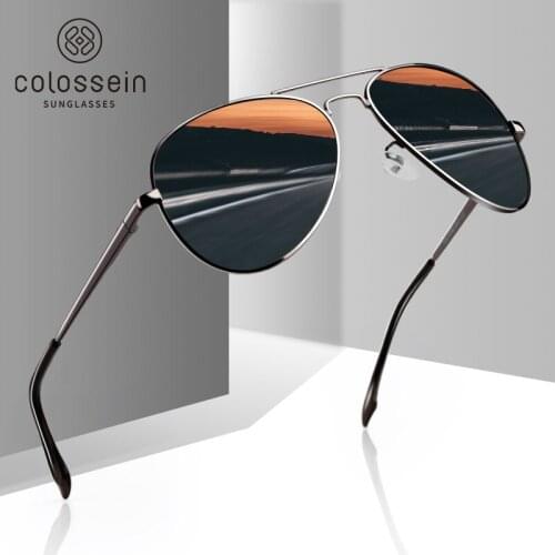 COLOSSEIN Sunglasses Men Polarized Brand Classic Metal Pilot Glasses For Women Brown Lens Fashion Style UV400 Gafas De Sol