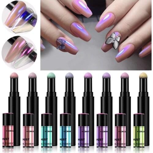 Solid Magic Mirror Aurora Nail Glitter Cushion Pen Nail Art Holographic Laser Effect Powder Dust Pigments Manicure Supplies