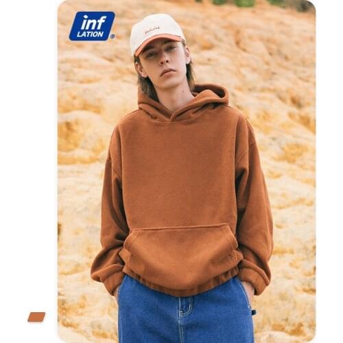 INFLATION Blank Polar Fleece Hoodies Men Black Matching Oversized Hoodies For Couple Winter Thick Warm Hooded Sweatshirt Unisex