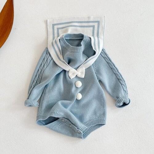 Spring and autumn girl baby Navy collar bow hair one-piece clothes bag clothes baby boy clothes baby girls clothes winter