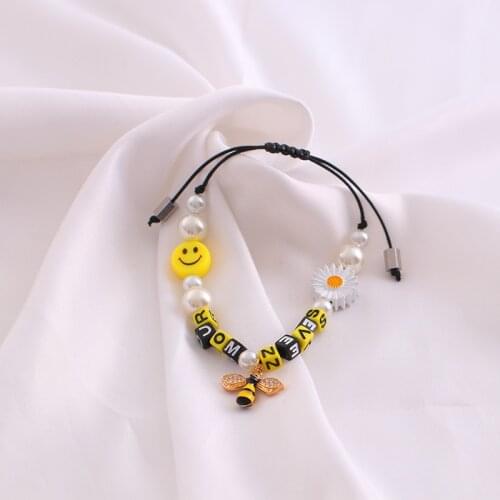 WANGAIYAO micro-inlaid zircon bee bracelet smiley pearl European and American simple bracelet ins fashion simple bracelet hand j