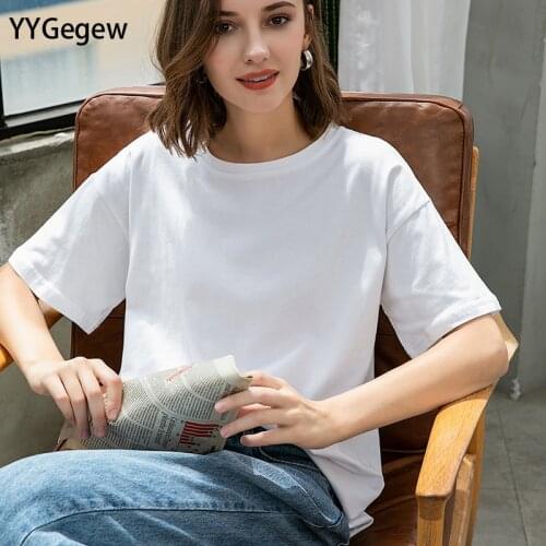 YYGegew Women summer spring Basic oversize T Shirt o-neck loose t-shirt solid Tee Shirt Female pullover top