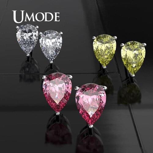 UMODE Small Colorful Waterdrop Zircon Stud Earrings For Women Girls Korean Style Luxury Fashion Jewelry Accessories UE0597