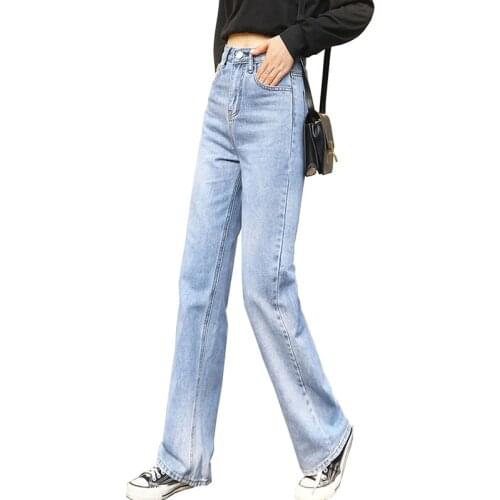 2020 fashion high waist jeans women spring washed denim straight pants wide leg korean female loose casual trousers jeans 3244