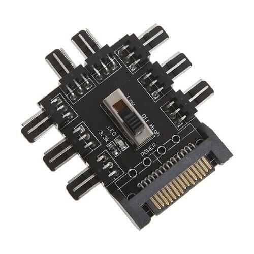 2021 New Computer SATA 1 To 8 Way Splitter Cooling Fan Hub 3-Pin 12V Power PCB Adapter