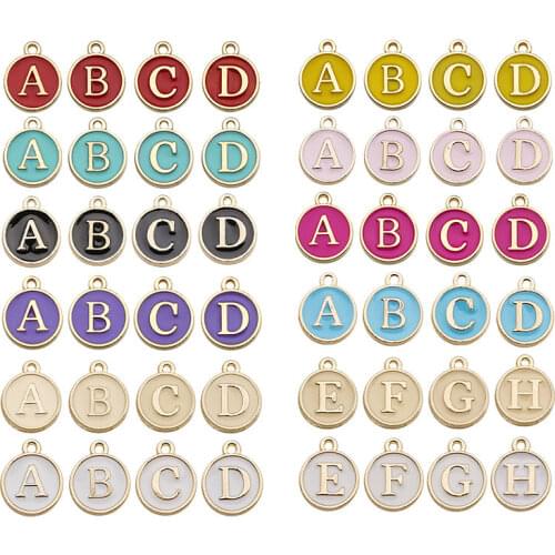26Pcs/set Alphabet Enamel Charms 5 Colors Metal A-Z Initial Letter Charms Pendant Necklace Accessories For DIY Jewelry Making