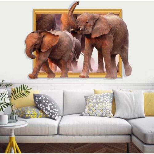 Art Creative Elephant Wall Stickers PVC Material Animal Elephant 3D Wall Decals For Living room Kids Room Home Decoration Murals