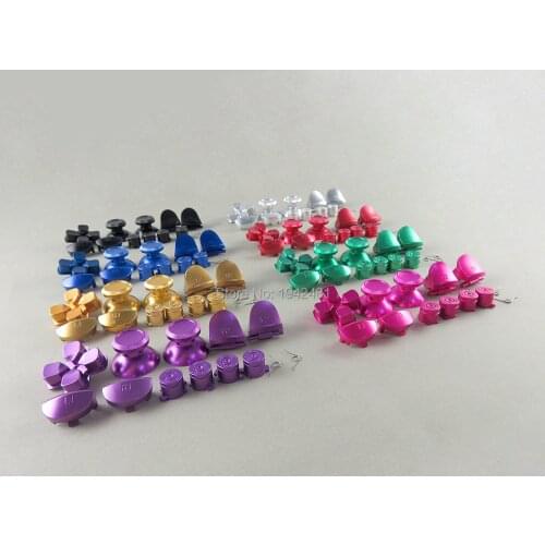 4Sets Custom Metal Thumbsticks Analog Grip ABXY D-pad L1R1L2R2 Buttons Full Aluminum Metal Buttons for PS4 jds001 jds010 jdm001