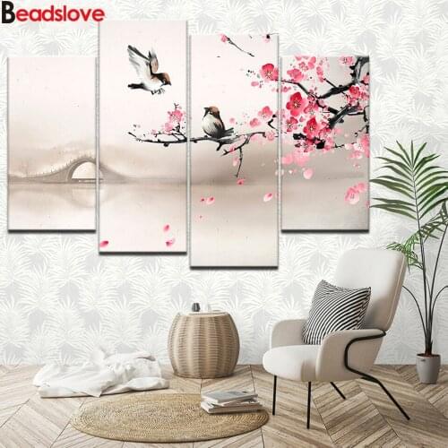 4 Piece Plum blossom Chinese style classical 5d diy Diamond Painting full drill Diamond embroidery sale diamond mosaic set