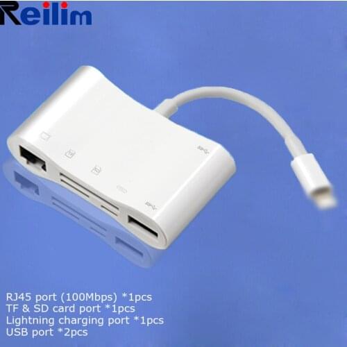 5in1 USB HUB to Lightning SD/TF RJ45 Apple Dock Station for iphone 7 8 x 11 pro max OTG USB Adapter For ipad Ethernet Docking