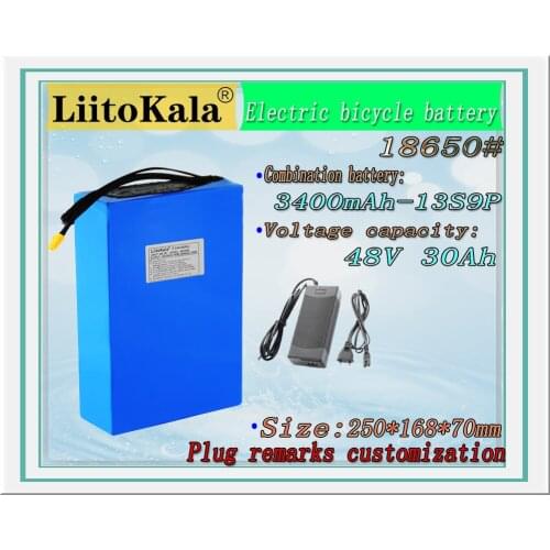 LiitoKala 48V 30ah 18650 13S9P Electric Bicycle Battery 48V 30AH 1000W Lithium Battery Built-in 20A BMS Electric Bikes Motor XT6