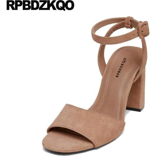 Block Slingback Extreme Shoes Suede Open Toe Heels Square Pumps Designer Sandals Plus Size Korean Women Thick Ankle Strap High