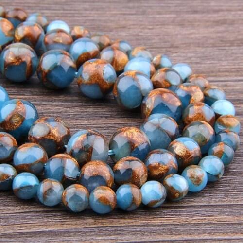 15.5" Gold Blue Cloisonne Bead 6 mm 8 mm 10 mm 12 mm Natural Spacer Round Polished Stone Beads For DIY Making Jewelry Bracelets