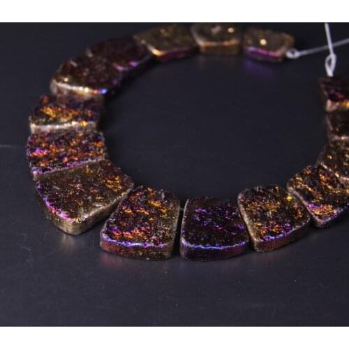 15pcs Purple Titanium Aventurine Trapezoid Slab Beads,Top Drilled Raw Stone Gems Slice Graduated Necklace Pendant Jewelry Making