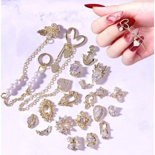 High Quality Nail Zircon Chain Bow Diamond Pearl Peach Heart Full of Diamond Diamond Jewelry DIY Nail Art Decoration Accessories