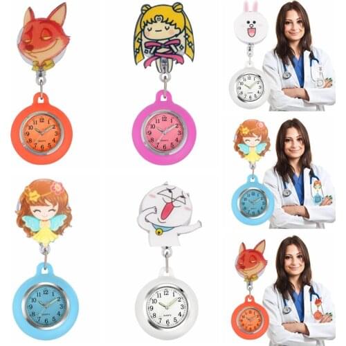 Fox Rabbit Animals Pattern Doctor Nurse Quartz Pocket Watches Silicone Rubber FOB Clock Hospital Medical Brooch Hang Timepieces
