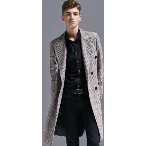 Long Overcoat Luxury Double Breasted Plaid Mens Windbreakers Plus Size 6xl Trench Spring And Autumn Men Blazer Jacket
