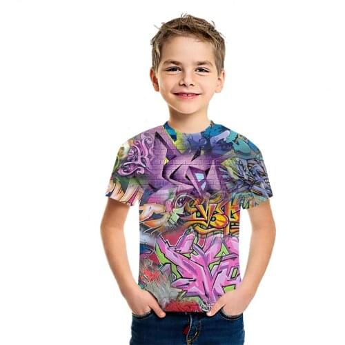 Graffiti Art Boys And Girls New Fashion T-Shirt All In All Styles Summer Short Sleeve 3D Cotton Print Simple T-Shirt Childrens