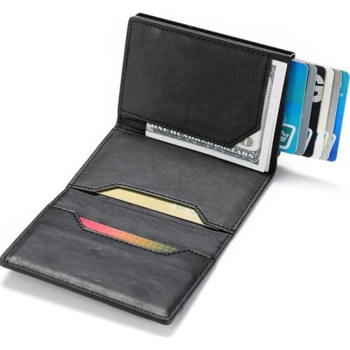BISI GORO 2020 New Arrival PU Leather Card Case RFID Coin Purse RFID Carbon Fiber Wallet Single Box Smart Credit Card Holder