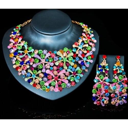 LAN PALACE fashion necklace set glass stone jewelry necklace and earrings for party free shipping