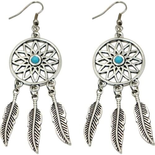 Hot New Women Fashion Dreamcatcher Retro Feather Tassel Drop Earrings Bohemian Keychain Keyring Ethnic Vintage Charm Jewelry