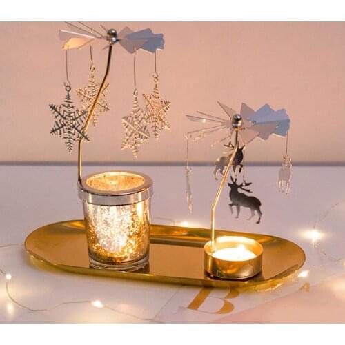 Metal Deer Party Candlestick Romantic Rotary Windmill Candle Holder Hanging Spinning Tealight Rotate Wedding Carousel Candelabra