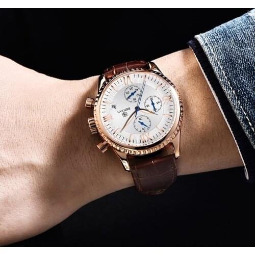 BENYAR Men Watches Top Brand Sports Watch Man Luminous Waterproof Leather Band Military Quartz Watch Clock Men Relogio Masculino